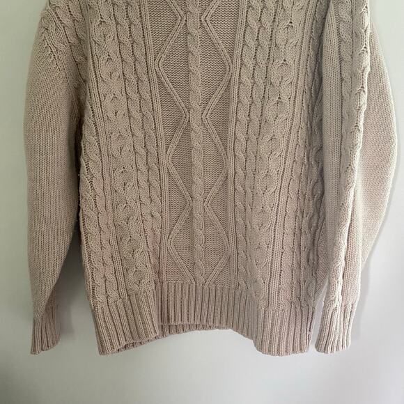 Chunky Knit Cable Sweater Turtleneck Light Tan Free Assembly Womens Size Large - Picture 6 of 7